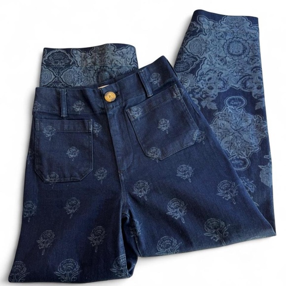 Maeve The Colette Cropped Wide-Leg Jeans Indigo Floral 25 - Picture 3 of 16